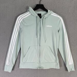 Adidas Women’s 3-Stripes Full Zip Hoodie Sweatshirt Small Green White Logo
